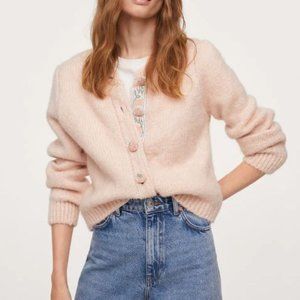 MANGO Women's Chunky knit cardigan in Pastel pink Size S NWT